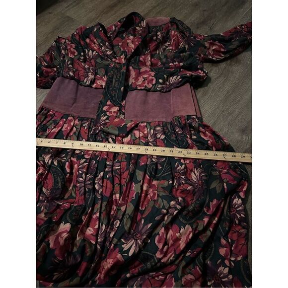 Vintage Lindsey Blake Womens Floral and Suede blouson Style Midi Dress Size 18 - Picture 13 of 13